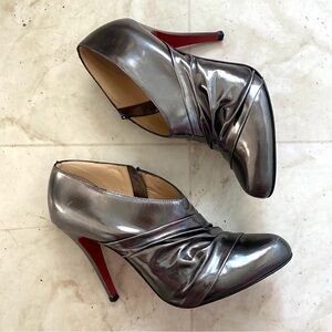 Christian Louboutin D'Orsay Metallic Silver Pleated Leather Pumps Booties 7.5